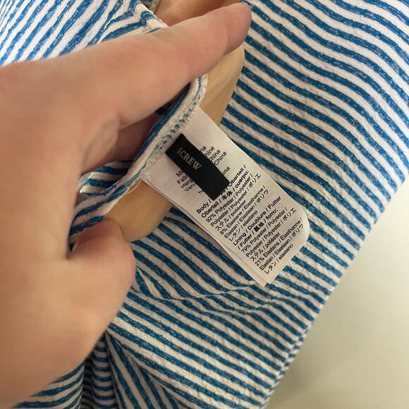 J. Crew Lace-up one-piece in faded blue stripe sz 14 - Picture 2 of 6